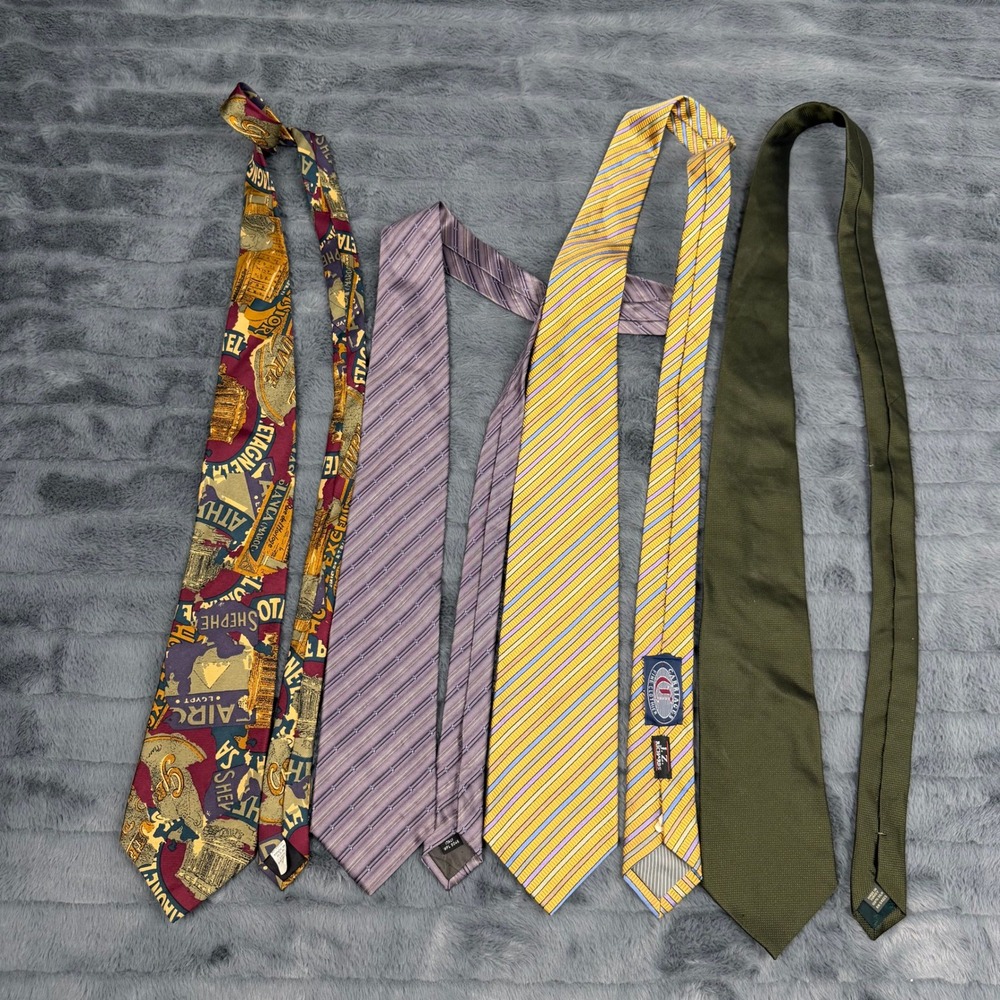 Mens 100% Silk Tie Lot 4 JZ Richards Italy Egypt Novelty Striped Olive Burgundy
